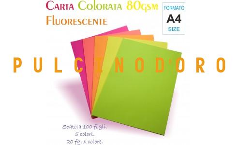 Carta colorata fluo 80gr a4 - Pulcino d'Oro